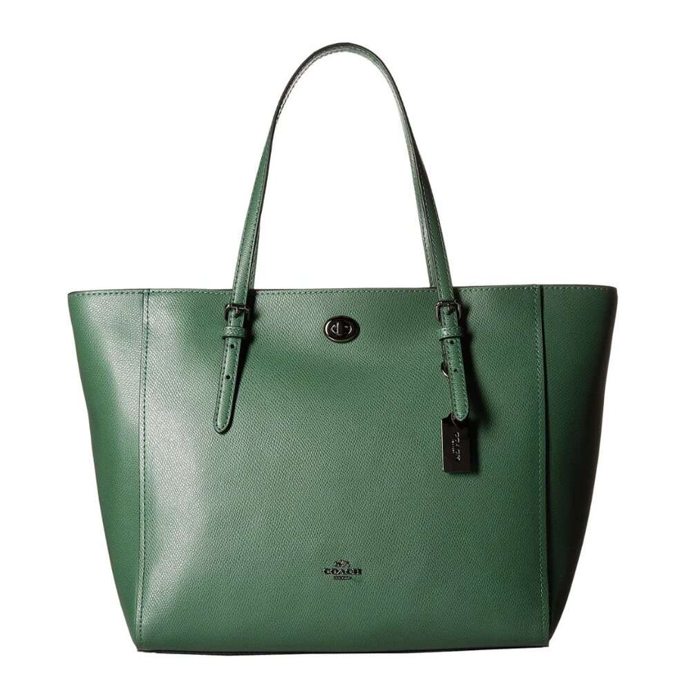 NWOT Coach Green Crossgrain Leather Turnlock Tote Bag